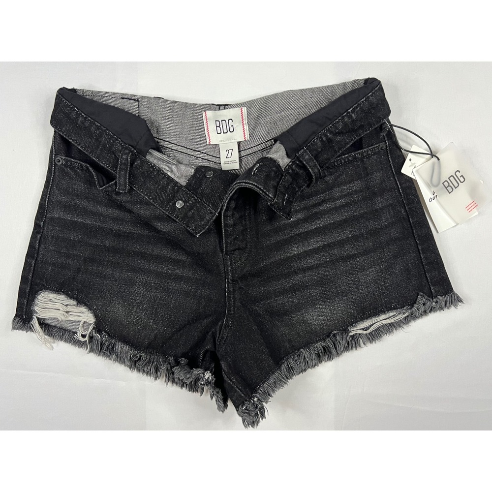 BDG Urban Outfitters High-Waist Distressed Black Denim Shorts Frayed Hem 27